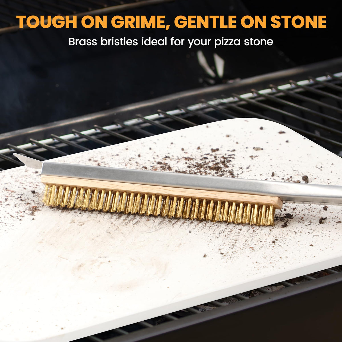 Close-up of Leightszen brass bristles showing durable cleaning action
