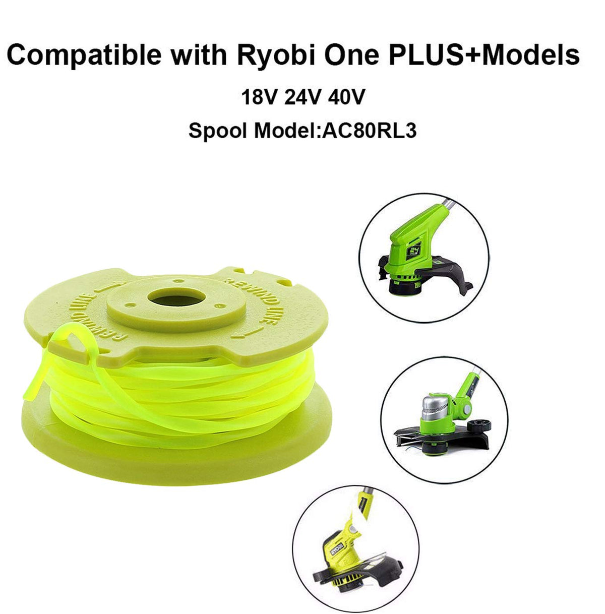 11 ft per spool shown to illustrate ample line length for trimming