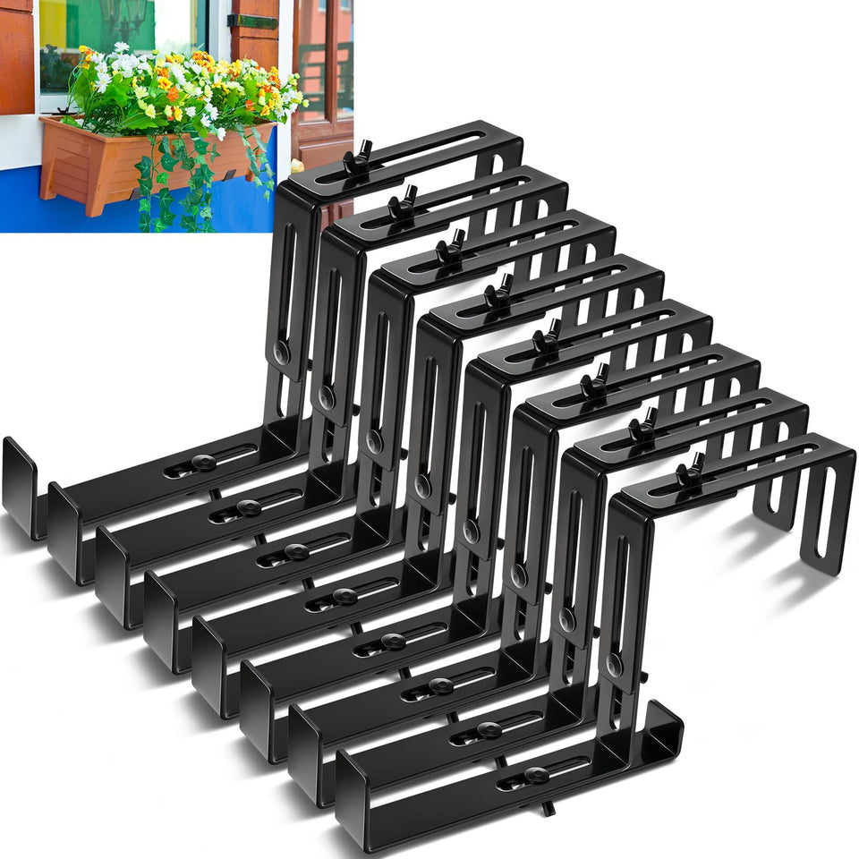Leinuosen 8-pc adjustable window box brackets securely hold planters on rails.