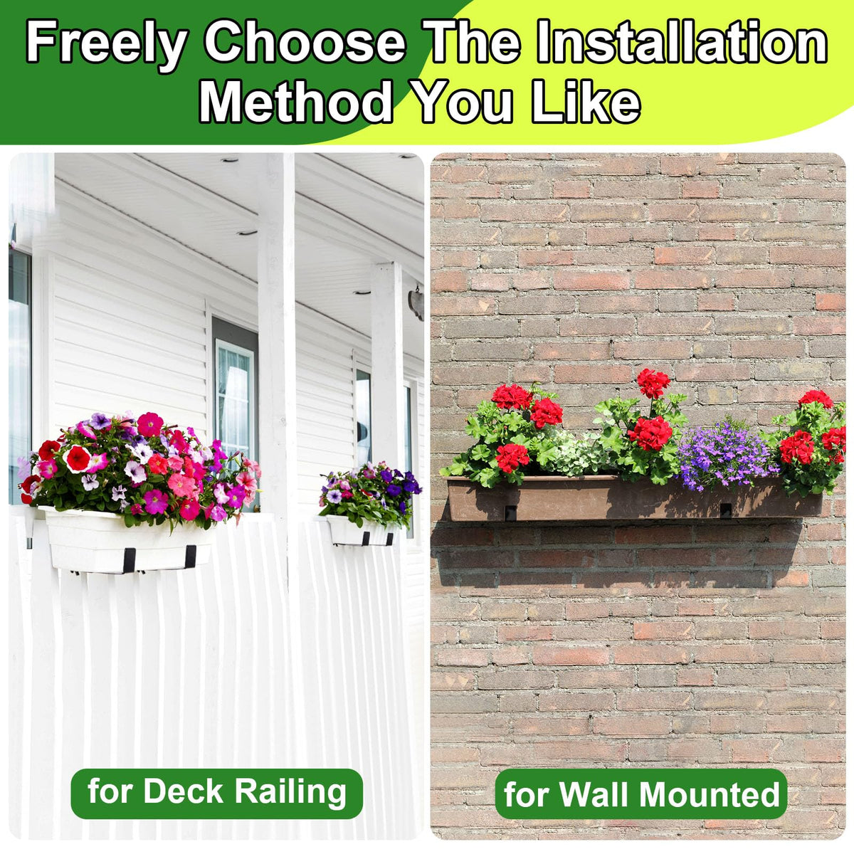 Leinuosen fence rail planter holder supports flowers, herbs, and vegetables outdoors.