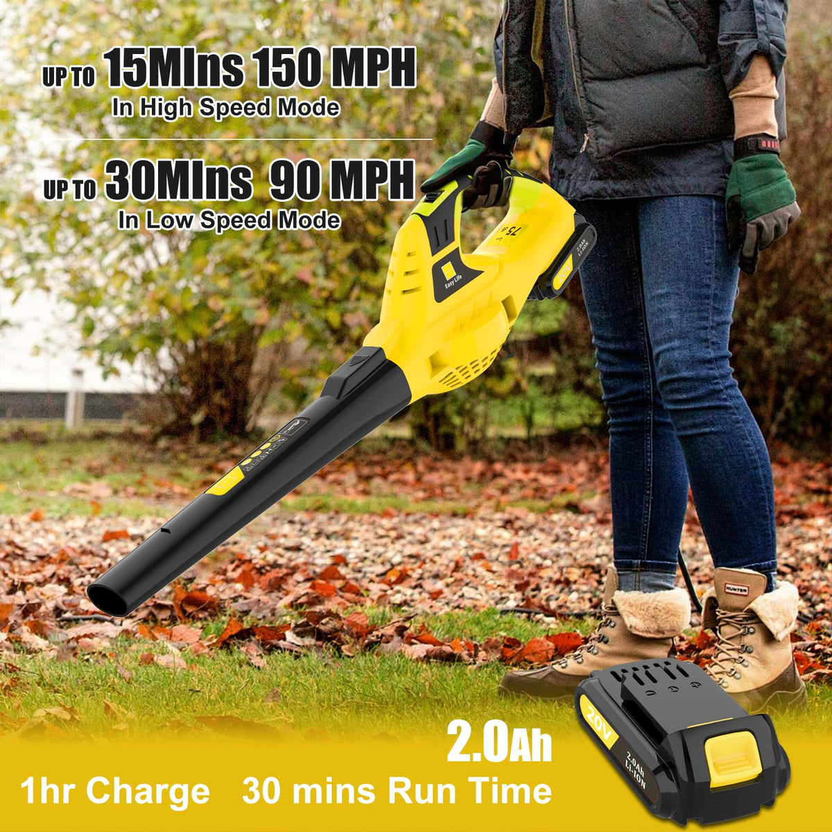 Leisch Life turbo air delivers up to 130 MPH for quick cleanup.