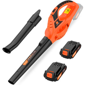 Leisch Life cordless leaf blower front view highlights compact handling.