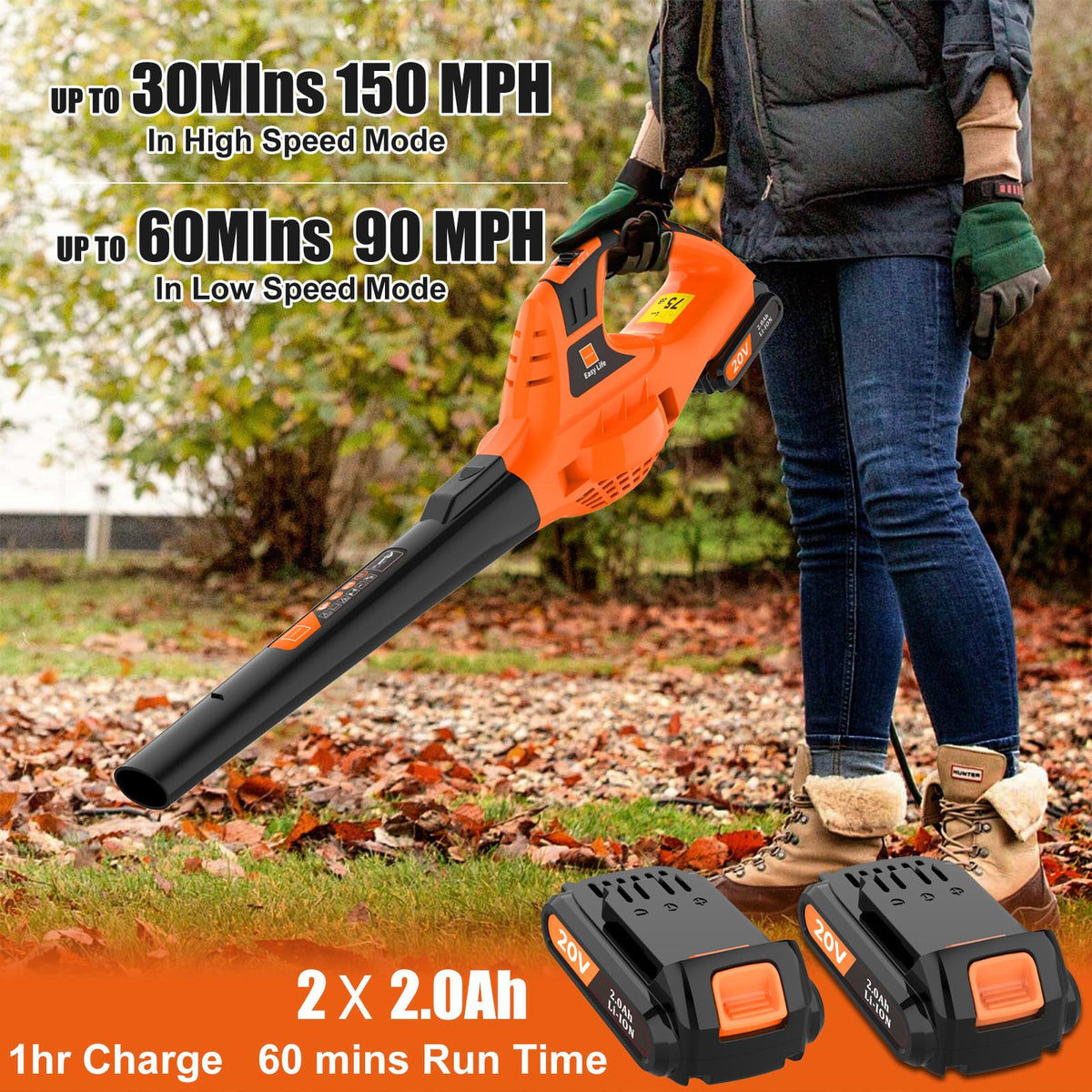 Leisch Life blower with battery demonstrates portable power for cleanup.