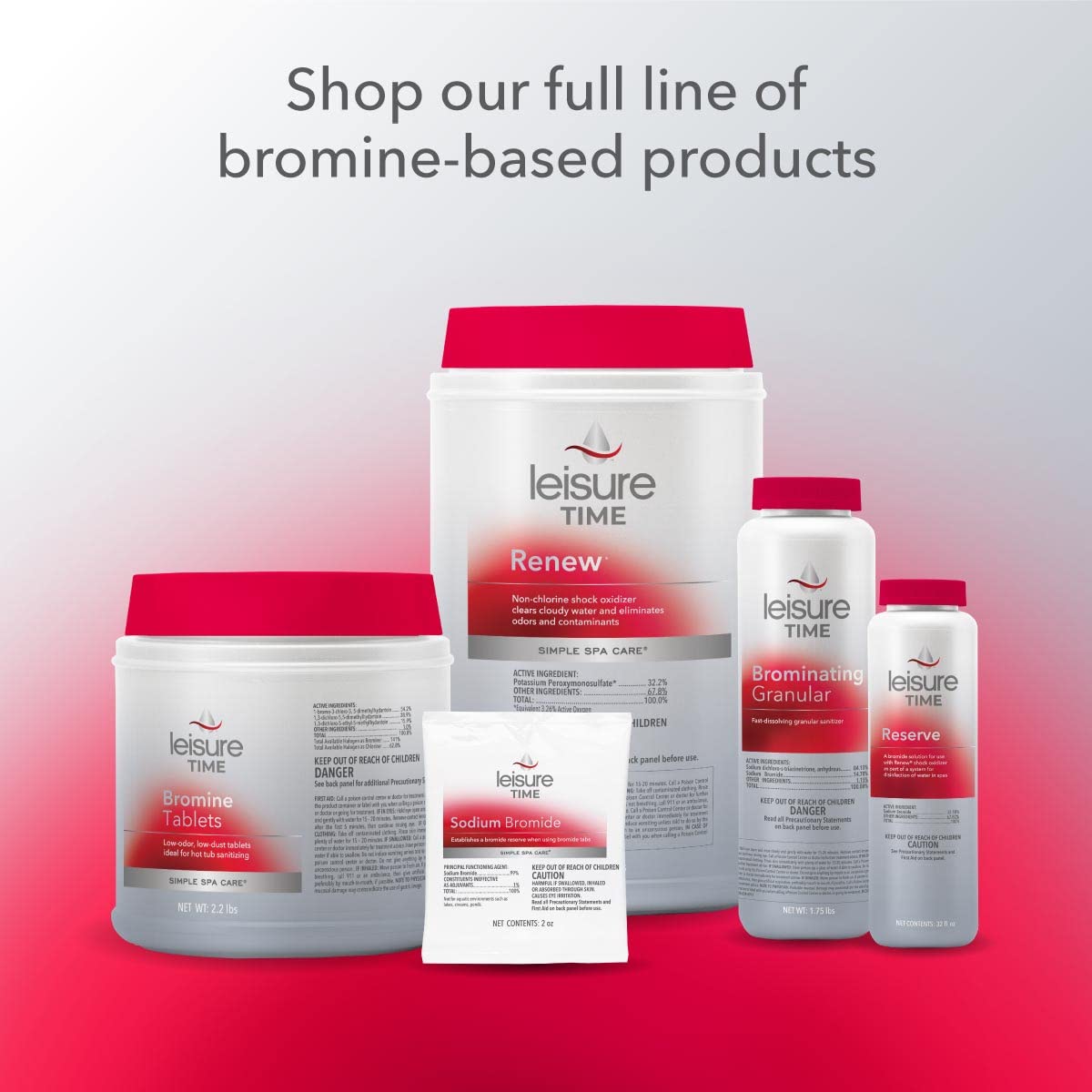 Leisure Time BE1 sodium bromide label highlighting start-up use in bromine maintenance routines
