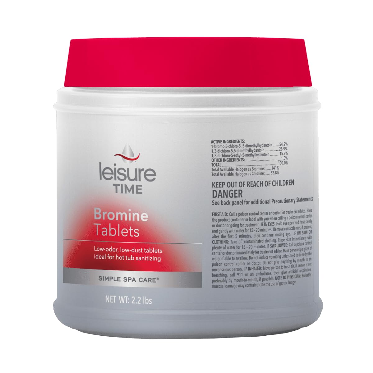 Leisure Time bromine tablets bottle for easy spa water sanitation.