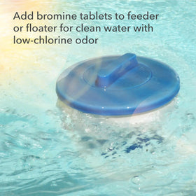 Leisure Time bromine tablets closeup highlighting a low-odor formula.