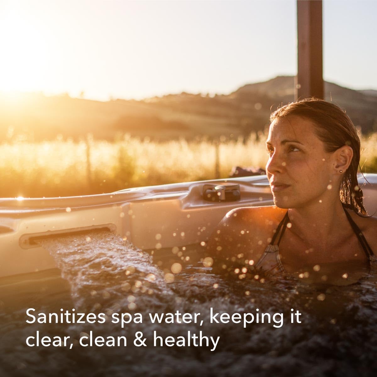 Leisure Time bromine tablets dissolving to sanitize spa water.