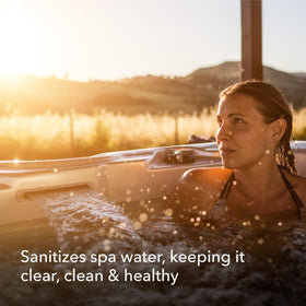 Leisure Time bromine tablets dissolving to sanitize spa water.