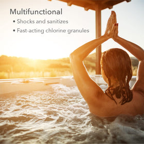 Leisure Time E5 Spa 56 granules dissolving in water for even, fast spa sanitation.