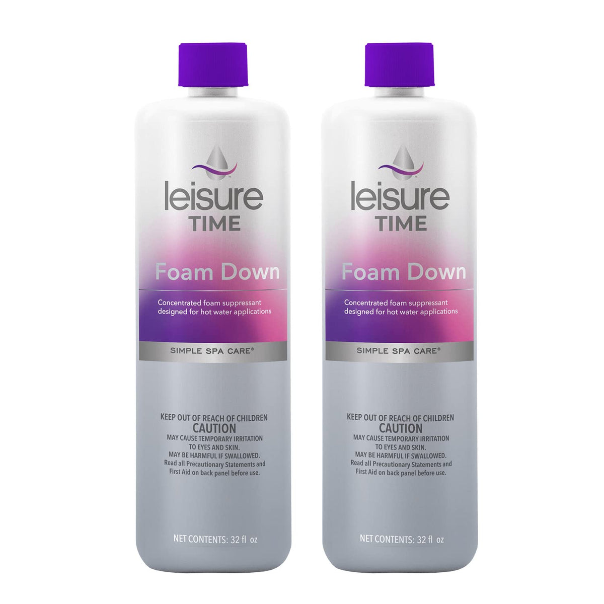 Leisure Time HQ-02-A Foam Down bottle shown for spa foam control and clarity