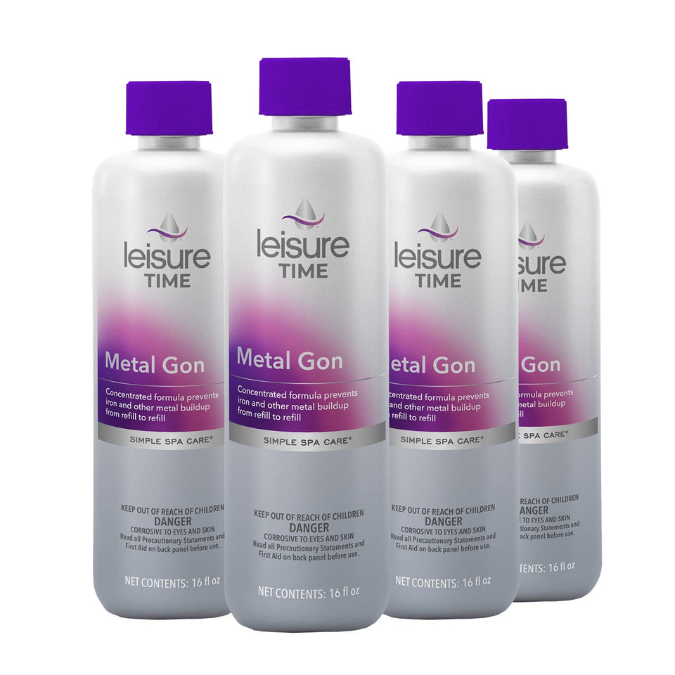Leisure Time Metal Gon bottle demonstrates metal control to prevent spa stains.