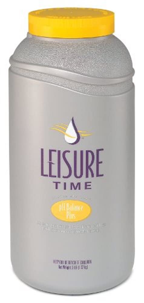 Leisure Time pH Balance Plus bottle demonstrating easy spa water maintenance and dosing.