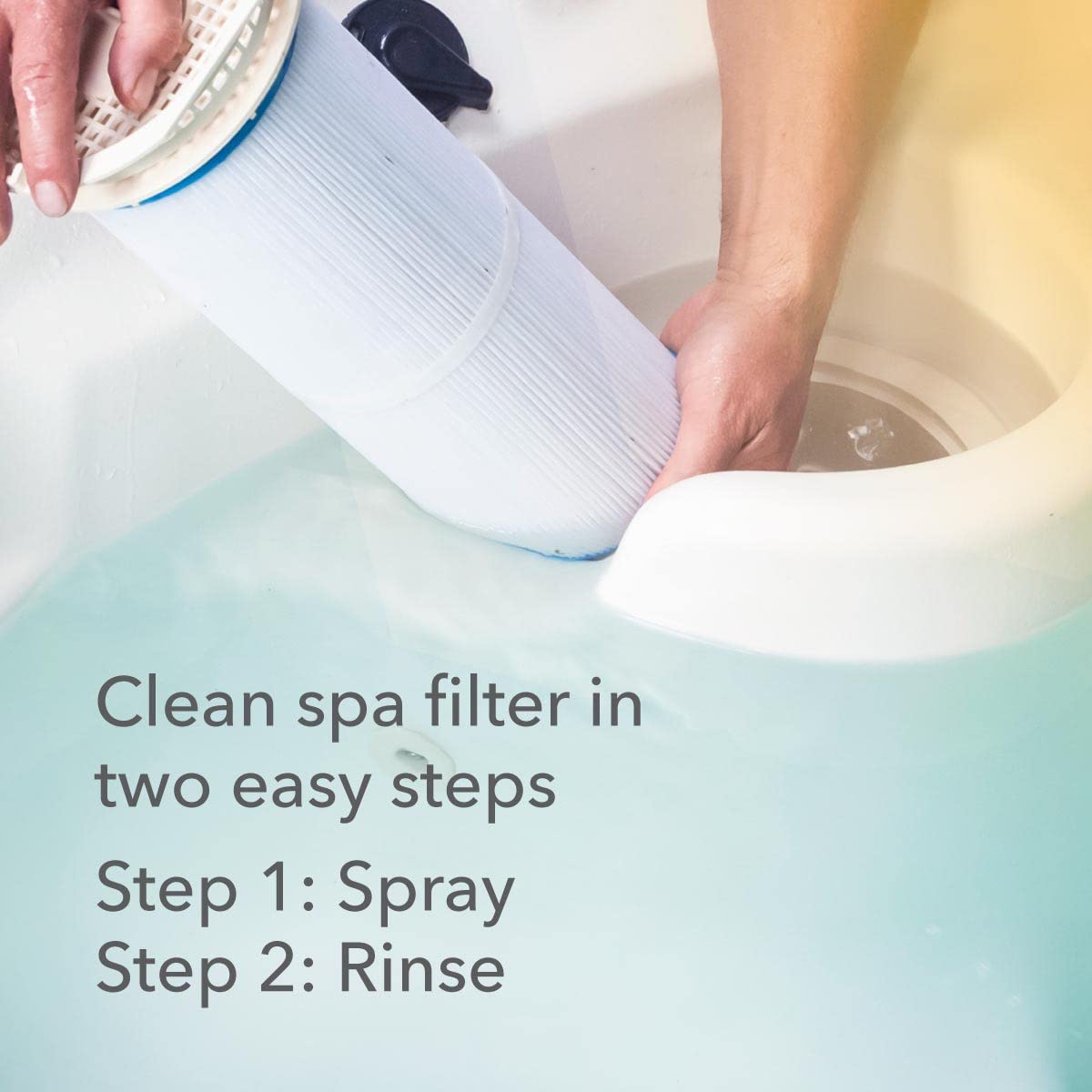 Applying Leisure Time Cleaner to a spa filter