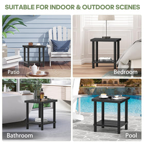 LEJANEOYE black finish blends with modern outdoor furniture aesthetics.
