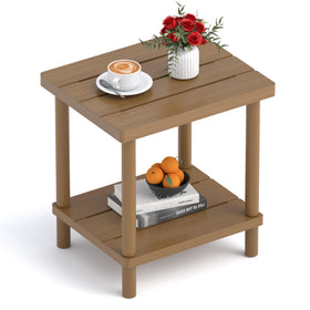 LEJANEOYE 2-tier outdoor side table with sturdy bamboo design for patio or poolside use