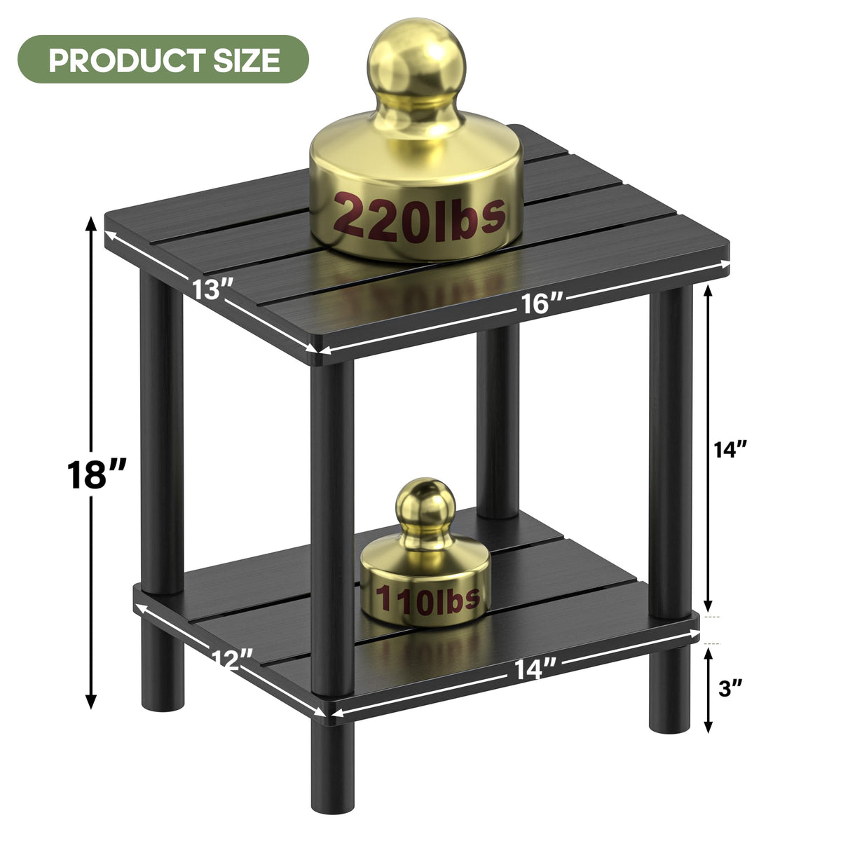 LEJANEOYE bottom-tier storage on bamboo table provides extra space for essentials.