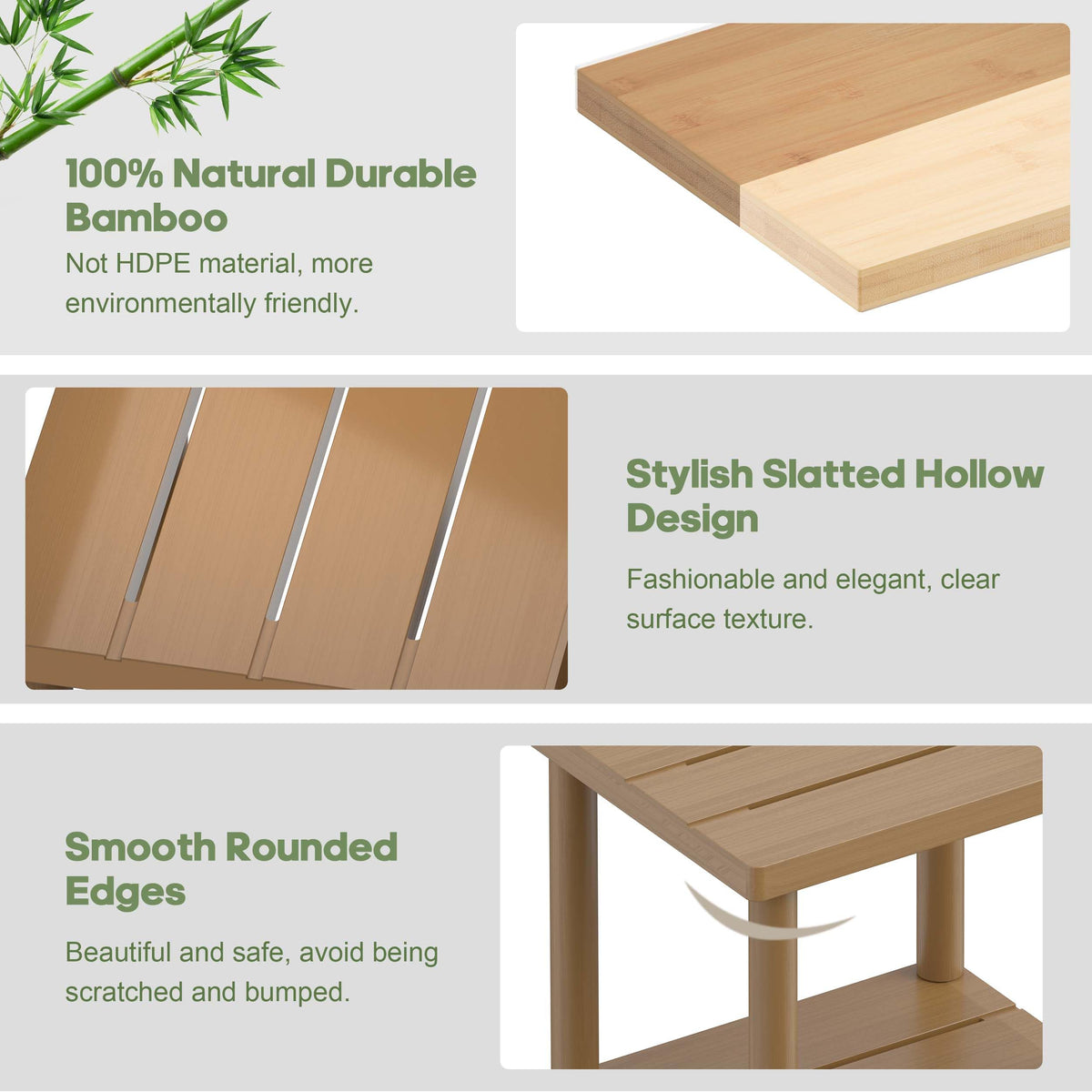 LEJANEOYE weatherproof bamboo table resists sun and humidity for indoor/outdoor use
