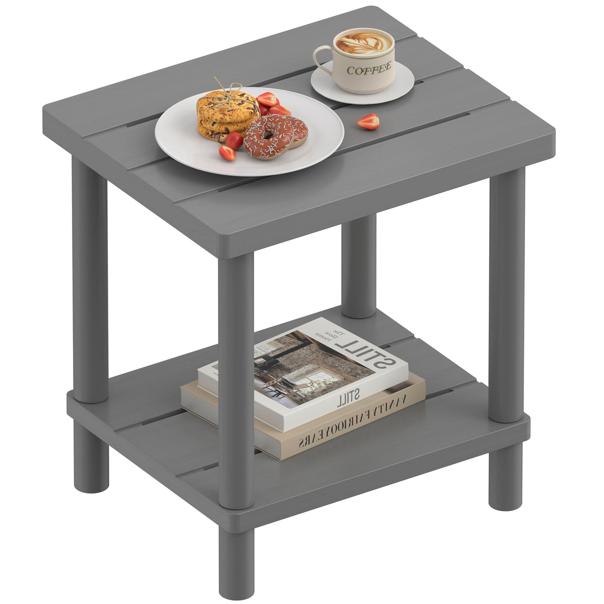 LEJANEOYE outdoor side table with bamboo two-tier design for patio organization