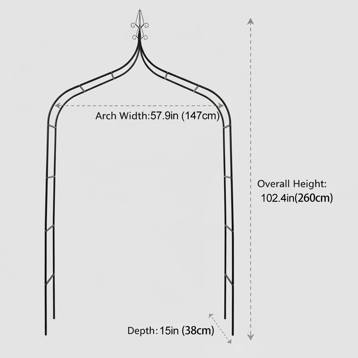 LeJoy Garden 8.4ft H x 4.6ft W arch offers ample space for guests and decor.
