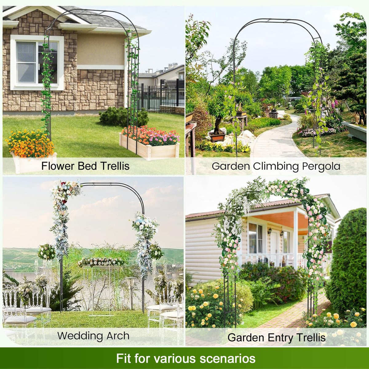 LeJoy Garden garden arbor arch weather-resistant finish protects against rain and humidity.