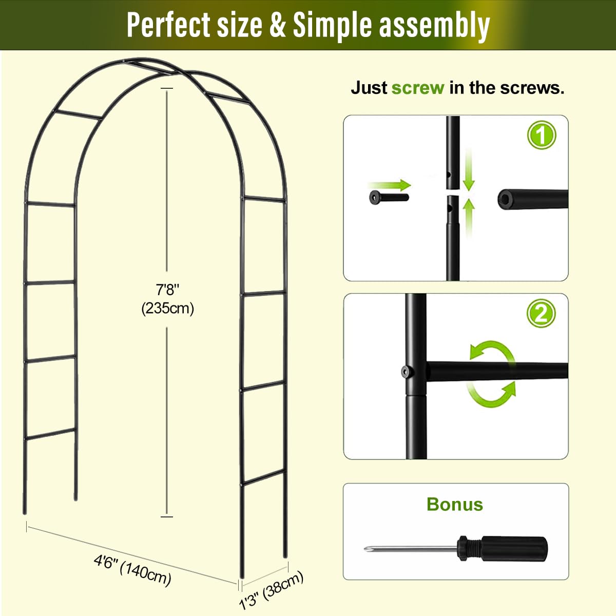 LeJoy Garden assembly kit with pre-drilled holes and included screwdriver.