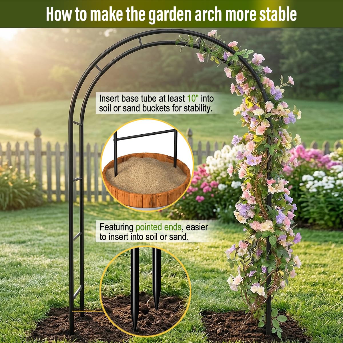 LeJoy Garden trellis with ivy climbing the galvanized arbor for plant support.