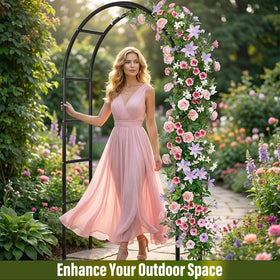 LeJoy Garden metal pergola arbor high arch creates a dramatic entryway