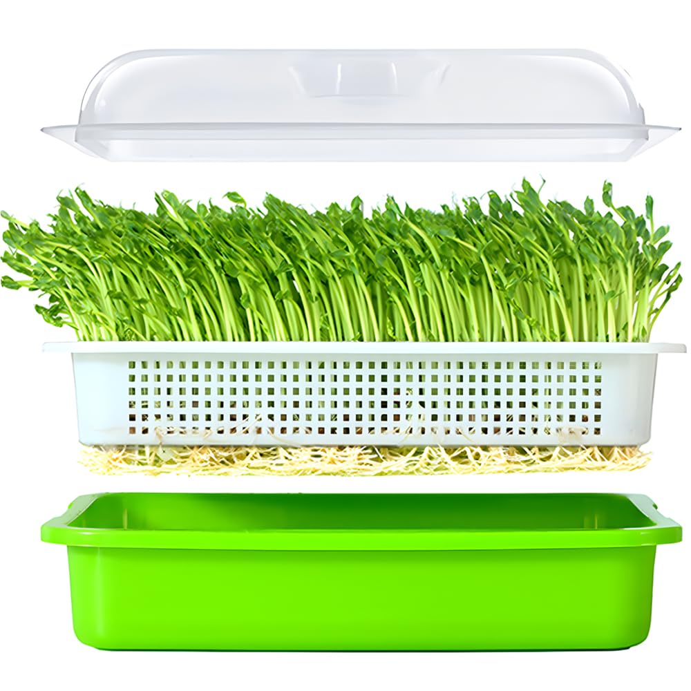 LeJoy Garden seed sprouter tray with cover promotes moisture retention for faster sprouts.