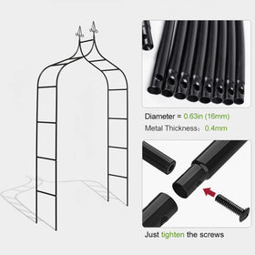 LeJoy Garden arch with tapered bottom tubes anchors securely in soil for stability.