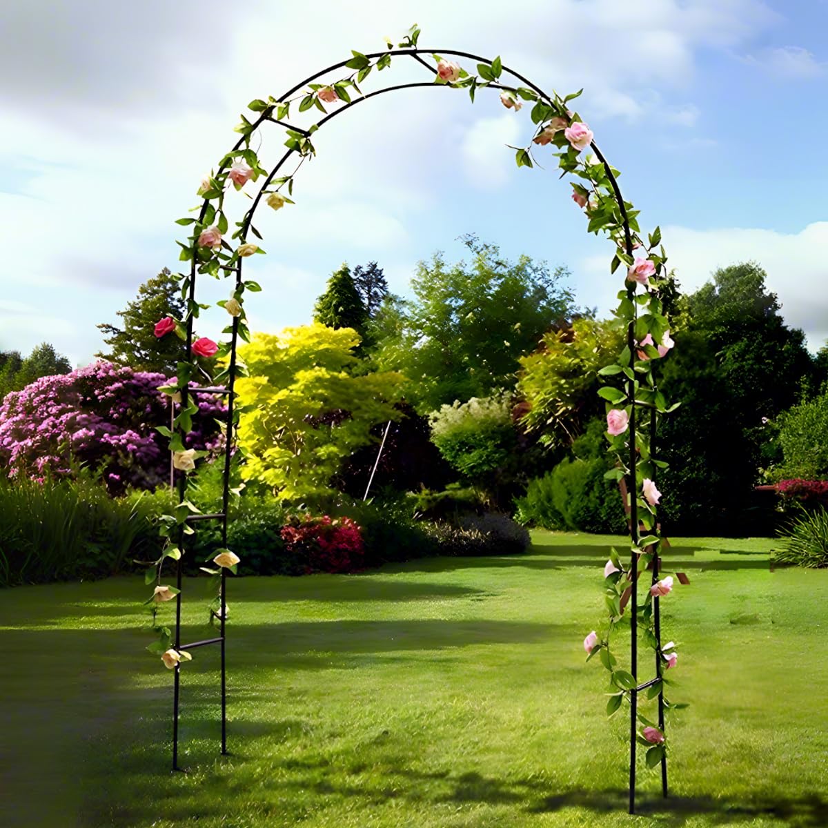LeJoy Garden wedding arch provides green backdrop for photos and ceremonies.