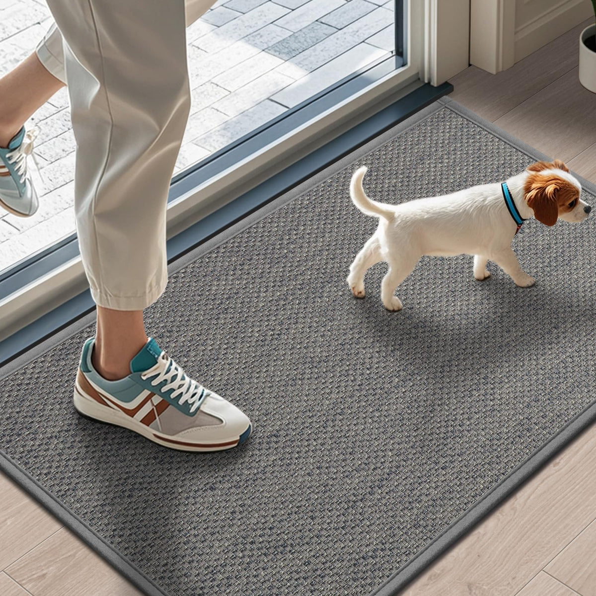 LEKEEPGO door mat 17x29 absorbs water and dirt to protect floors.
