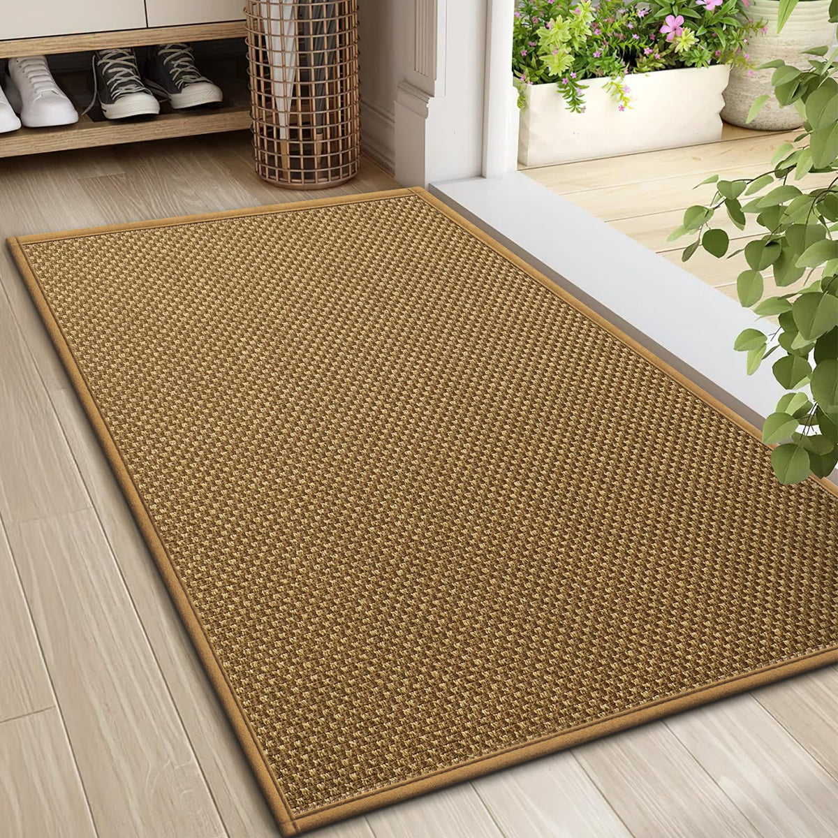 LEKEEPGO door mat front view with absorbent surface and neutral light brown finish