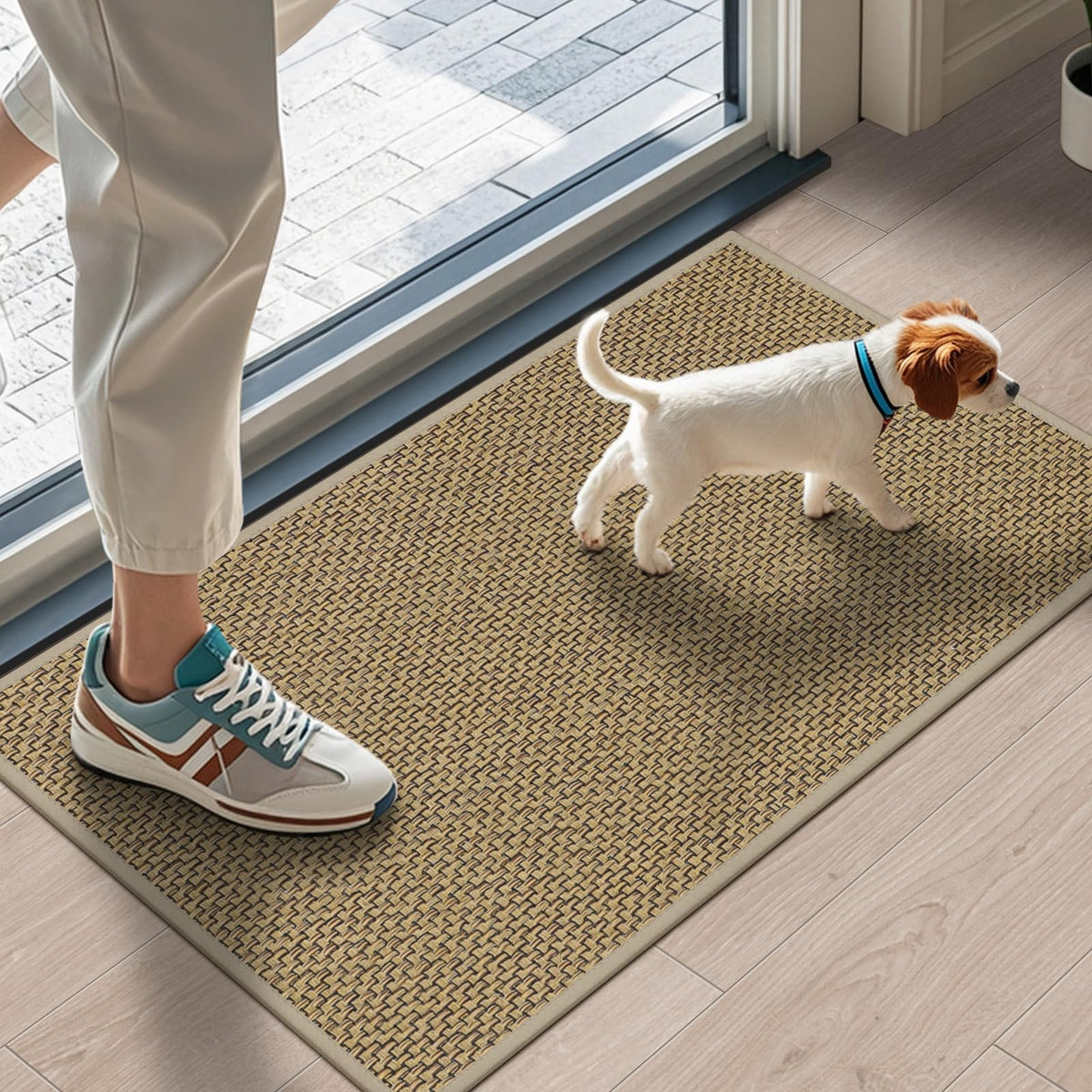 LEKEEPGO low-profile doormat blends with interior decor.