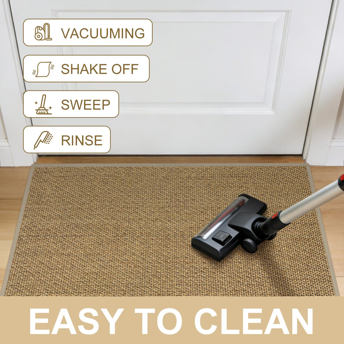 LEKEEPGO washable mat cleans easily with rinse or vacuum.