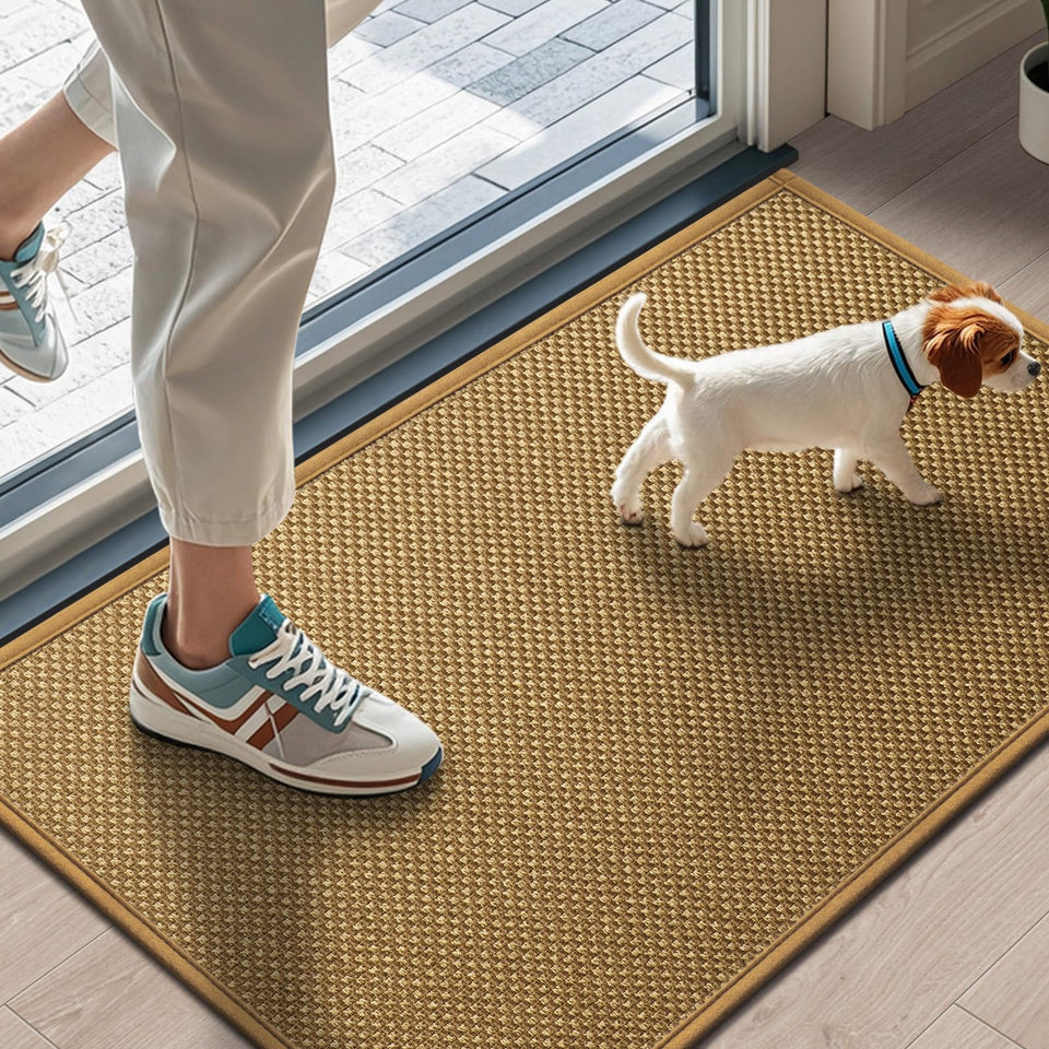 LEKEEPGO front door mat with absorbent fibers for cleaner entryways.