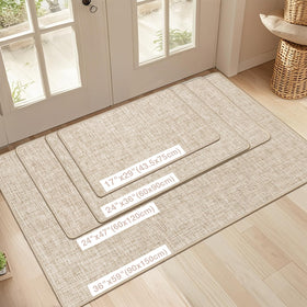 LEKEEPGO khaki door mat closeup shows textured fabric and a non-slip backing.