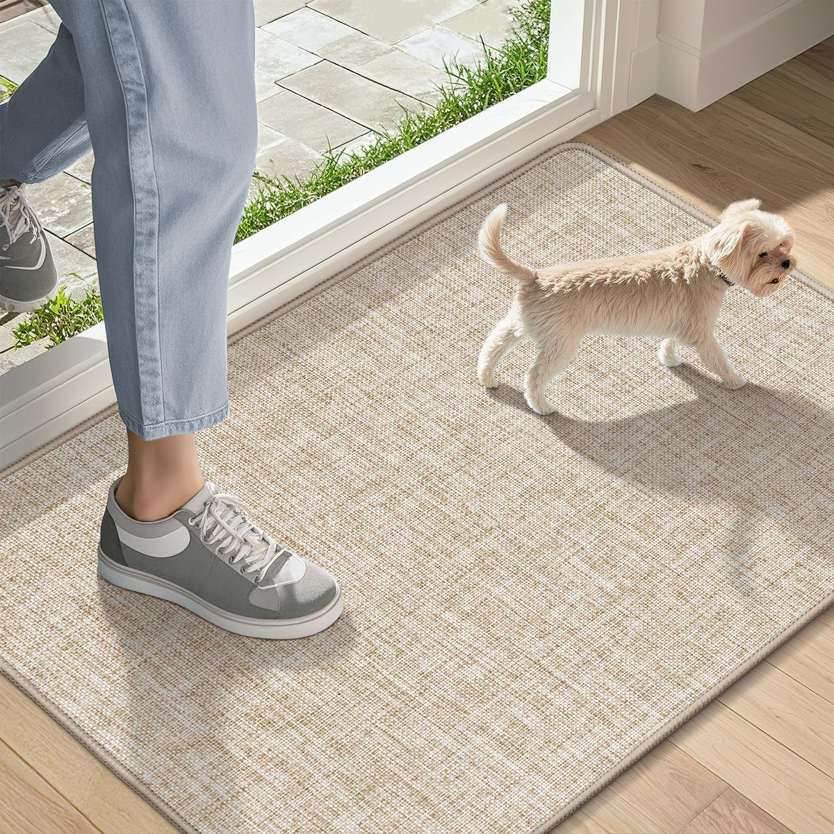 LEKEEPGO Ultra Thin Door Mat at the front entrance traps moisture and dirt.