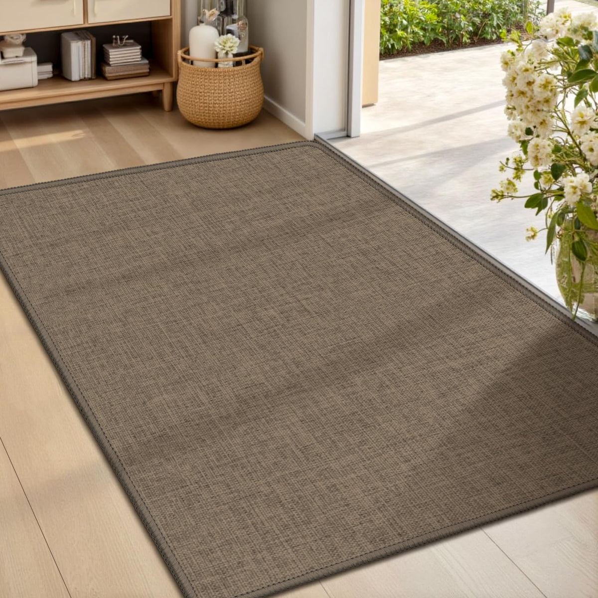 LEKEEPGO Ultra Thin Door Mat at the front entrance demonstrating clean entry and moisture trapping