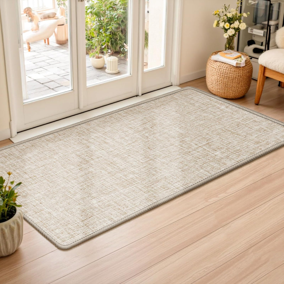 LEKEEPGO Ultra Thin Indoor Door Mat 24x47, khaki, low-profile design traps dirt at the entry.