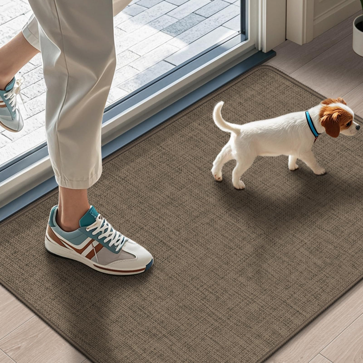LEKEEPGO ultra-thin door mat front view, ideal for entryways and easy under-door fit.