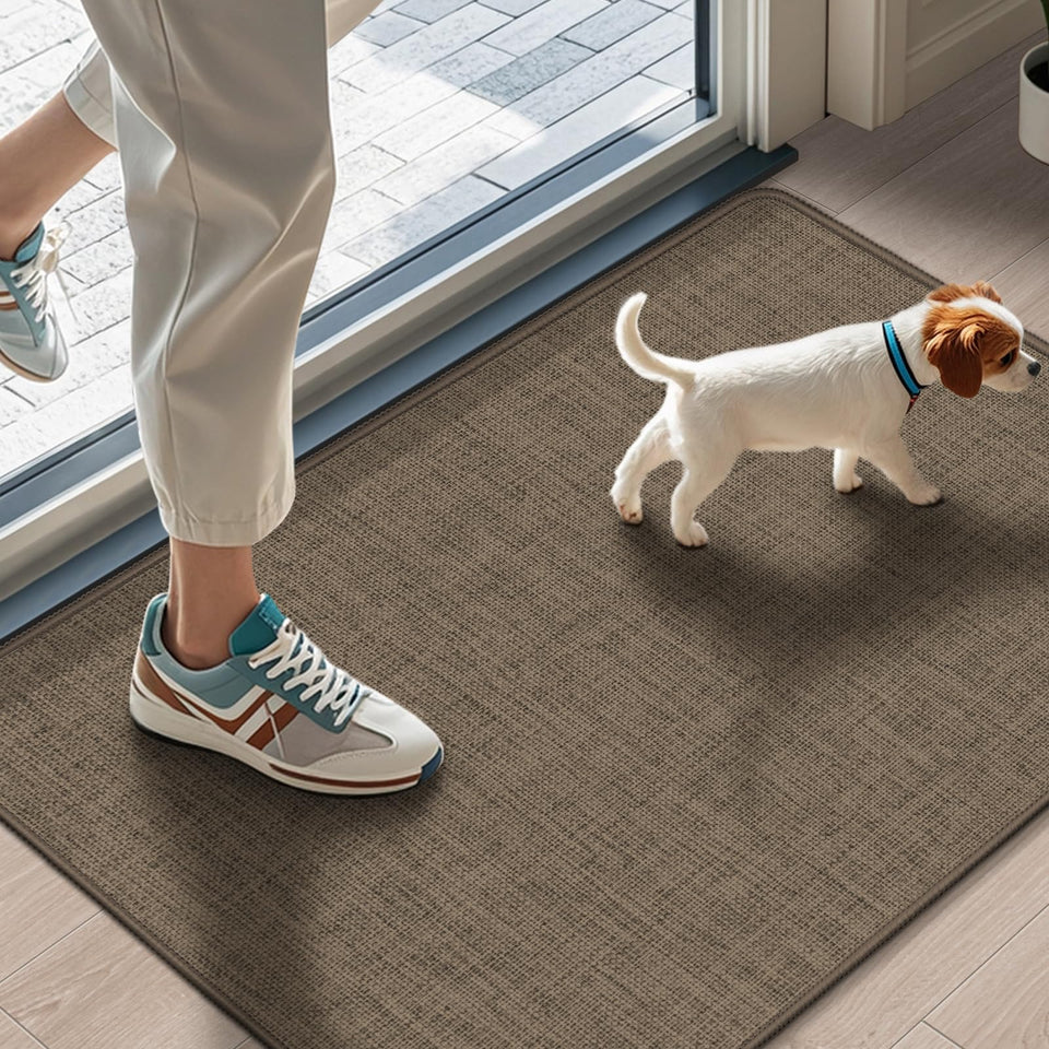 LEKEEPGO ultra-thin door mat front view, ideal for entryways and easy under-door fit.