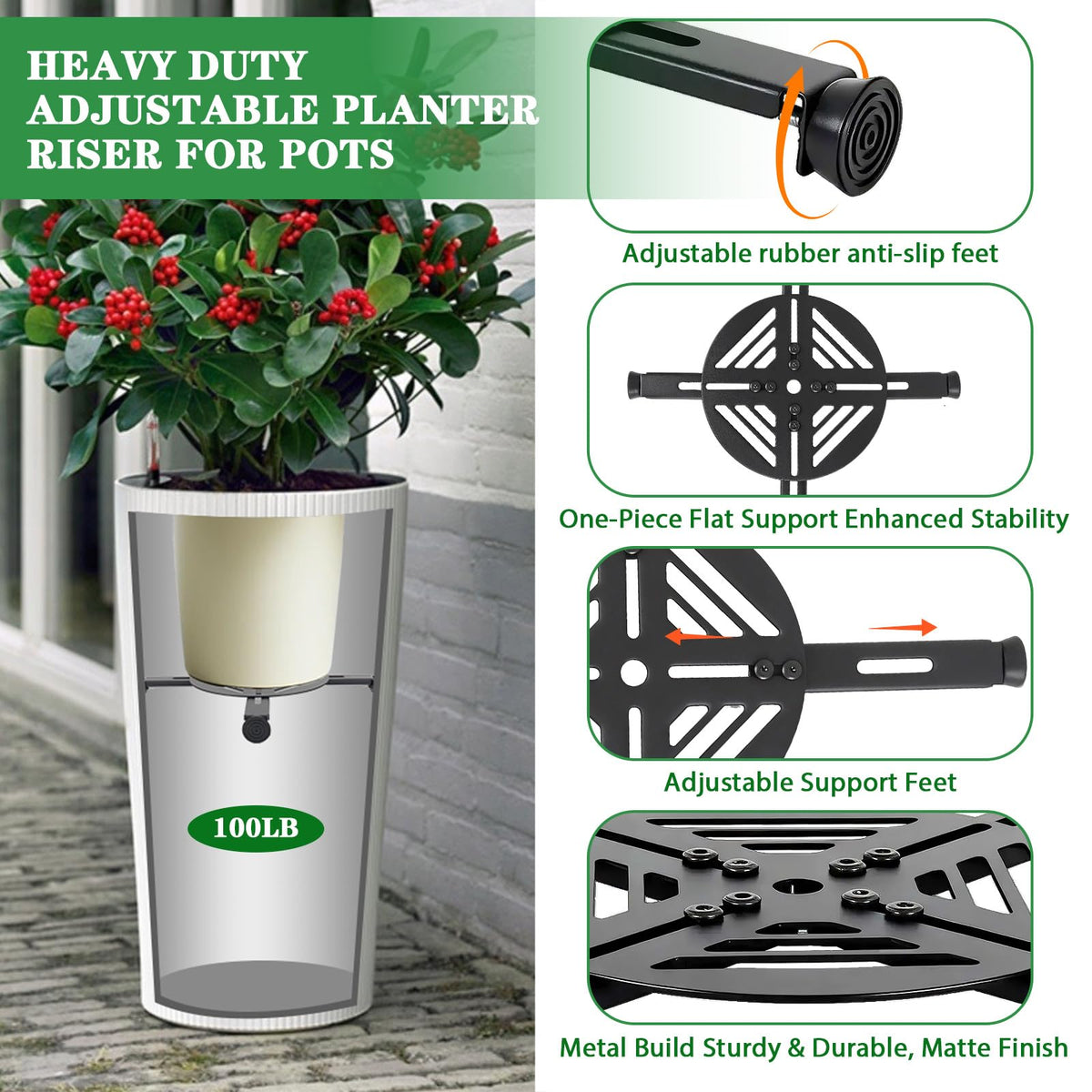 LEMEWEL adjustable plant riser four independent legs offer customizable height.