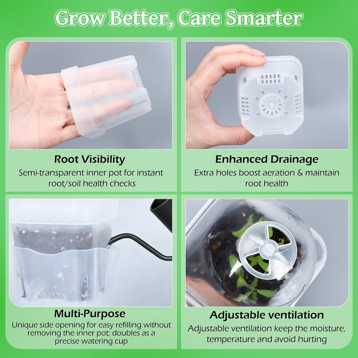LEMEWEL transparent double-layer design shows root growth clearly.