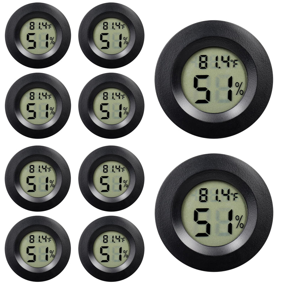LemonBest 10-pack mini hygrometers with compact display for quick room readings.