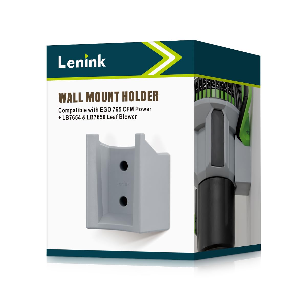 Lenink wall mount securely holds the EGO LB7654 alongside a neat workshop setup