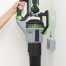 Lenink wall mount holds blower securely, reducing workspace clutter