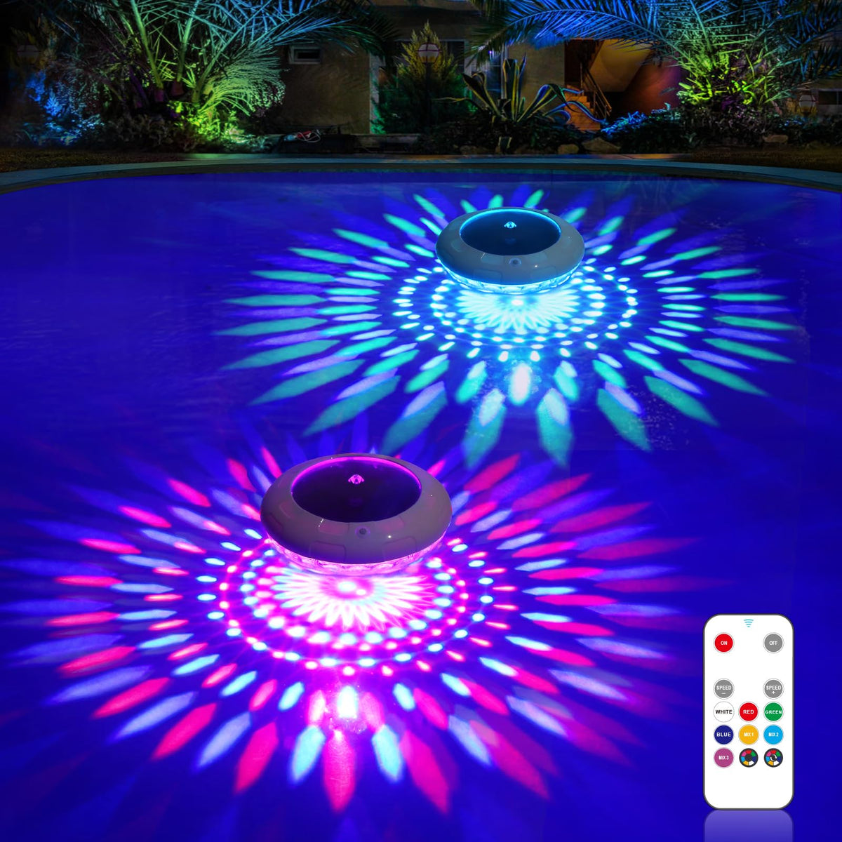LENONE RGB color-changing floating pool light on water surface