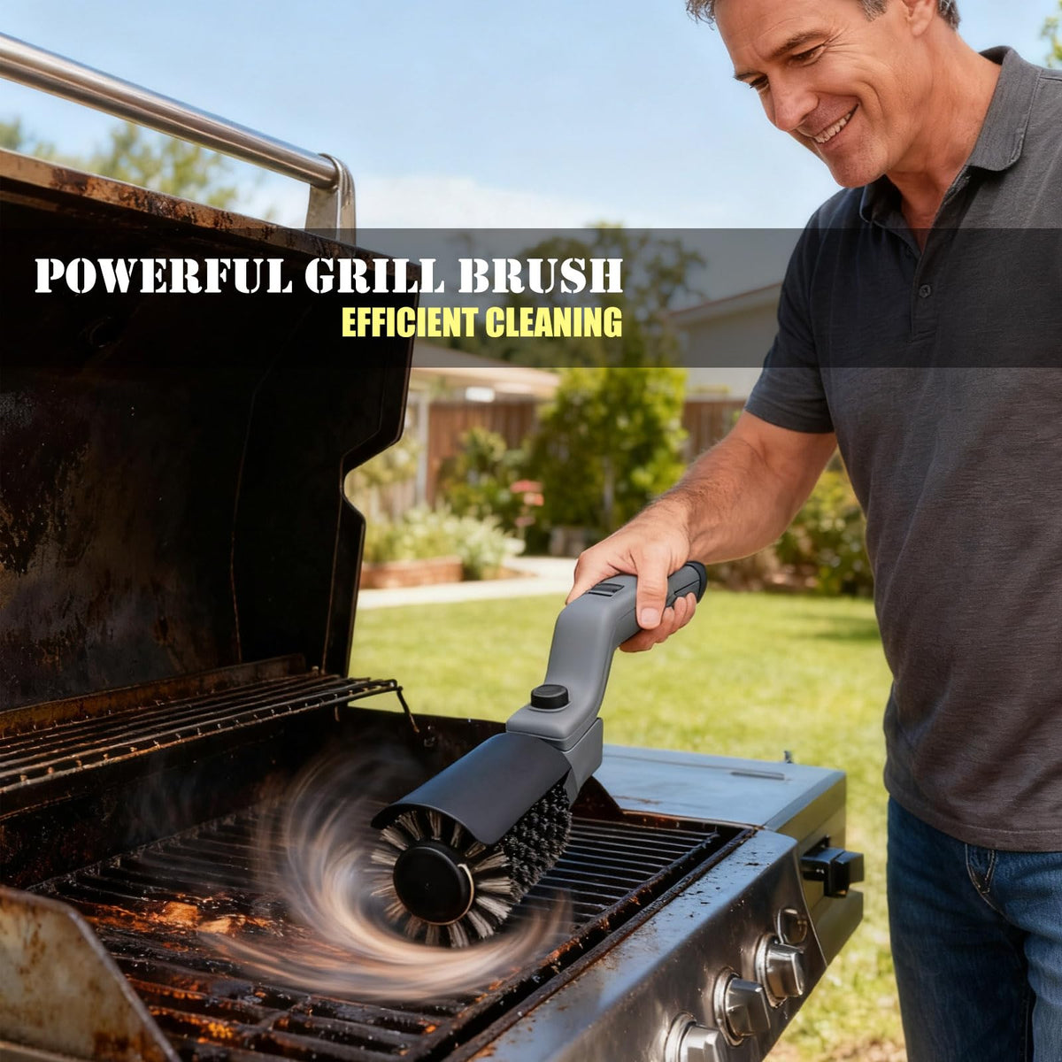 LenZhan grill brush with 3-speed motor cleans grease efficiently.