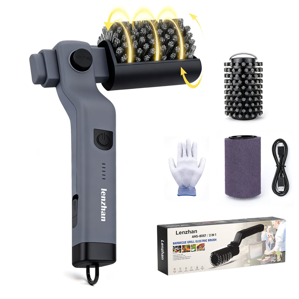 LenZhan cordless grill brush adjustable-angle head reaches tight grooves.