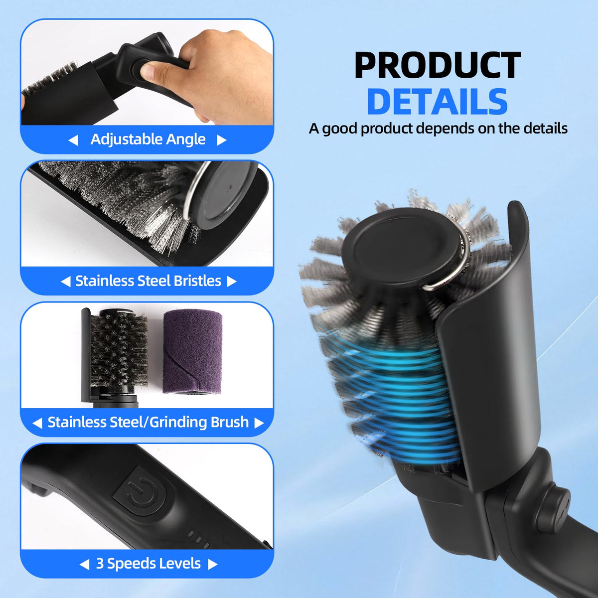 Lenzhan grill brush features USB-C fast charging for quick, cordless cleaning.